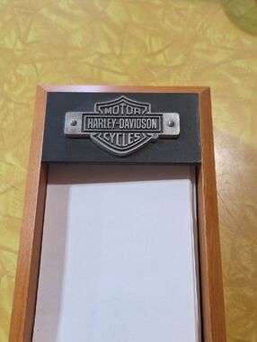 #12 Harley-Davidson Black and Silver Desk Note Holder with Wood Trim